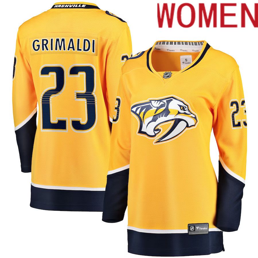 Women Nashville Predators #23 Rocco Grimaldi Fanatics Branded Gold Home Breakaway Player NHL Jersey->nashville predators->NHL Jersey